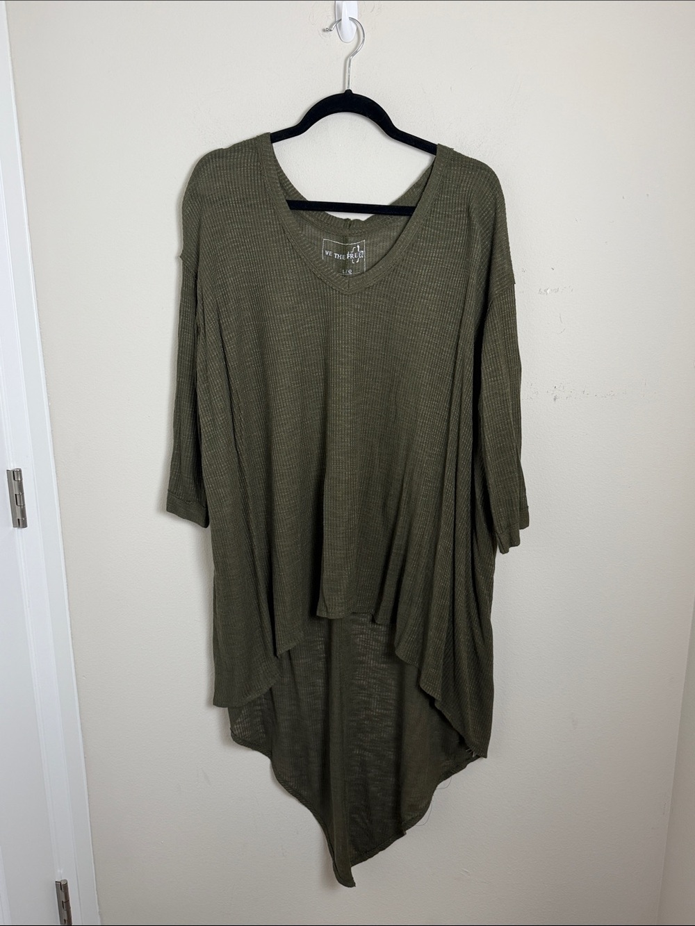 Free People We the Free High Low Green Waffle Knit Thermal Size Large Boho